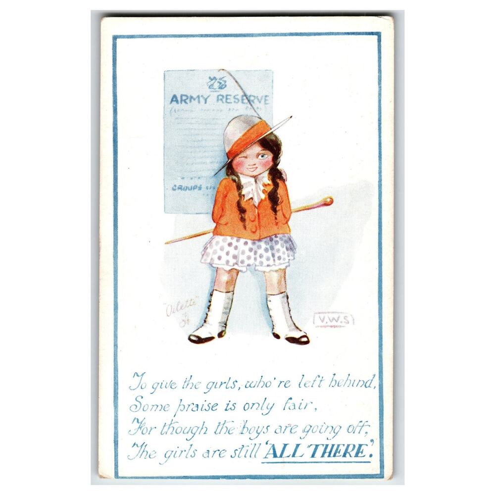 WWI Patriotic Tuck Oilette Postcard #8466 Girl Winking Army Reserve Poem VVS